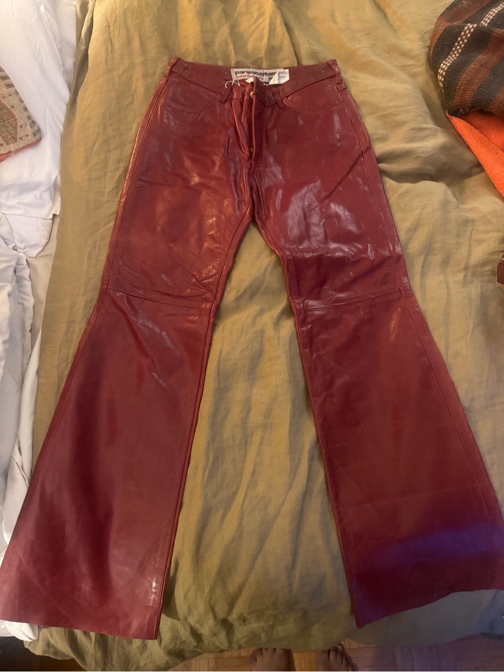 Vintage Parasuco Red Leather Flared Pants